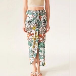 PIA Lara-Floral Printed Ankle Length Wrap Skirt-big Tropic Green Flower.Size SM